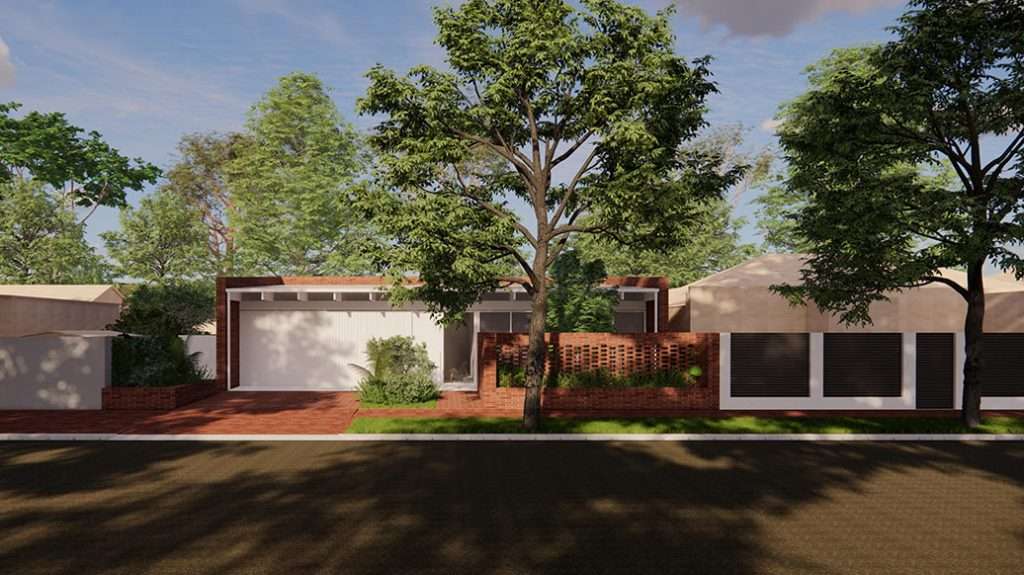 Render of home with a large tree in the front yard
